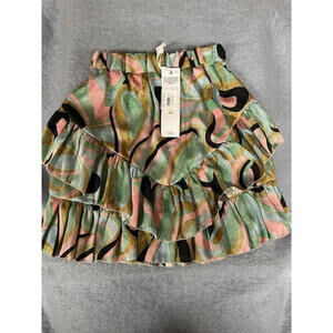 Size S – ZAHJR Green & Pink Ruffle Skirt | NWT